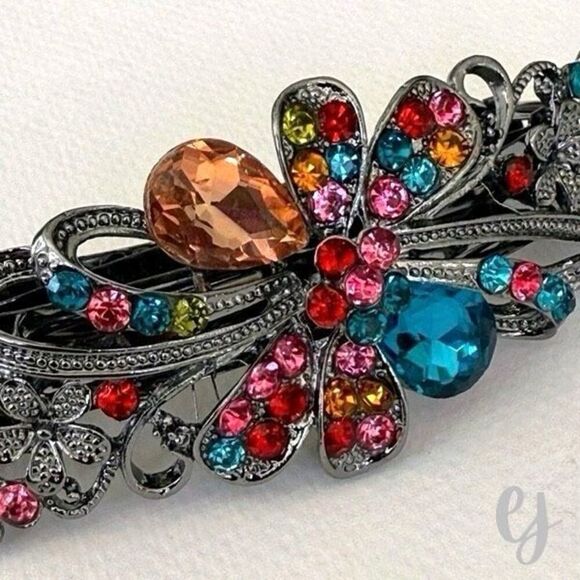 Bejeweled French Barrette – Colorful Crystal Flower main image 5